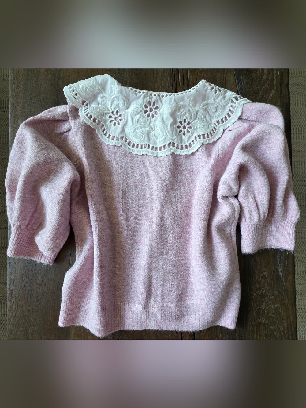 Anthropologie English Factory Puff Sleeve Peter Pan Collar Cardigan Pink Size M - Picture 2 of 9